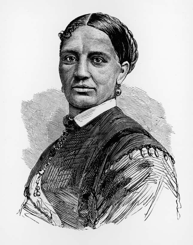 Illustrated portrait of Elizabeth Keckley (1818 - 1907), a formerly enslaved woman who bought her freedom and became dressmaker for First Lady Mary Todd Lincoln.