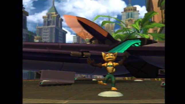Ratchet does a little dance in Ratchet and Clank, one of the best games of 2002.