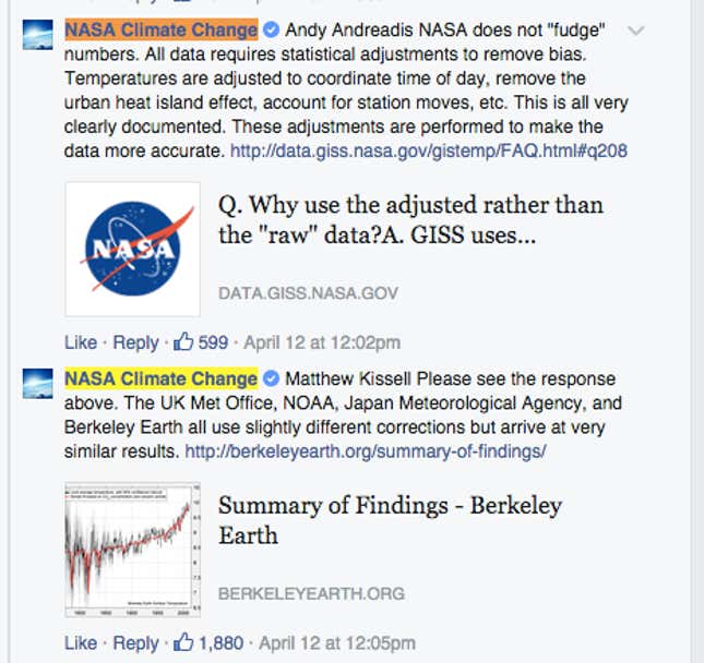 Image for article titled “Do not misrepresent NASA”: The US space agency strikes back at climate change deniers on Facebook