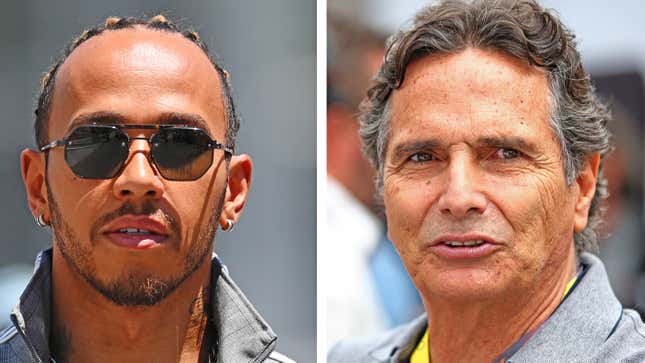 F1 former champ and old white guy Nelson Piquet (right) used a repeated racial slur against Lewis Hamilton,(left).