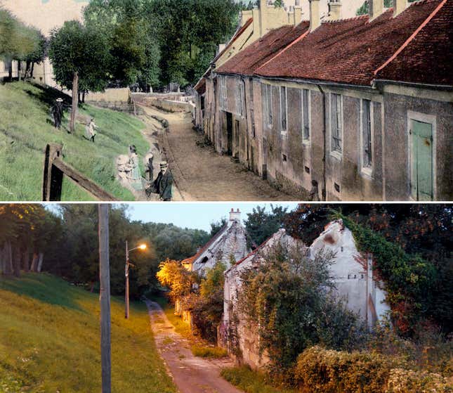 The same street, pictured in 1910 (above) and then in 2013 (below).