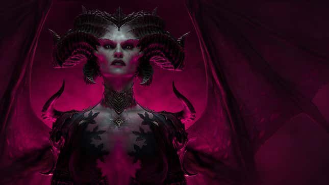 Lilith steht vor einem violetten Schein.