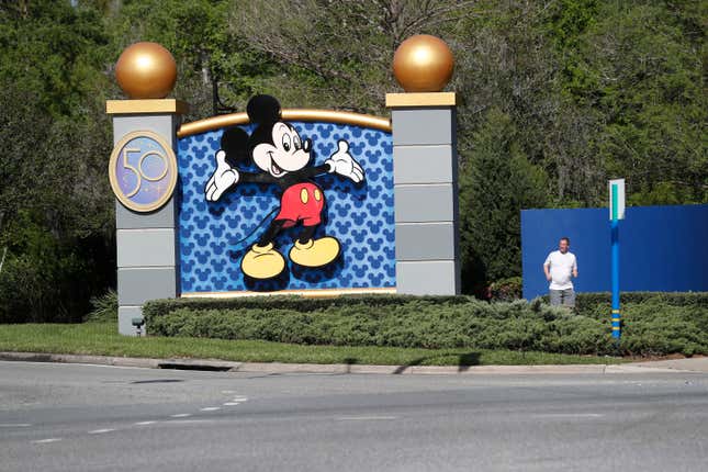 ORLANDO, FL - MARCH 22: A view of the entrance of Walt Disney World on March 22, 2022 in Orlando, Florida. Employees are staging a company-wide walkout today to protest Walt Disney Co.’s response to controversial legislation passed in Florida known as the “Don’t Say Gay” bill.