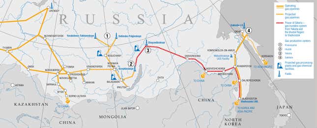 The proposed “Power of Siberia” pipeline (in red).