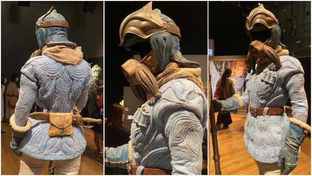 Various photos of the costume recreation on display at the Studio Ghibli exhibit in Japan. 