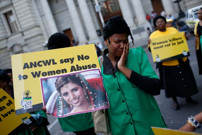 Members of the African National Congress Women’s League protest in 2014.