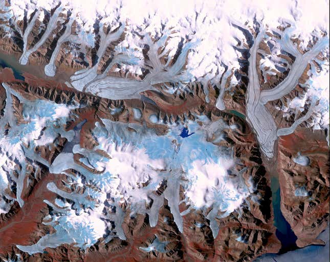 This image from NASA Terra spacecraft shows Ellesmere Island, which is part of the Qikiqtaaluk Region of the Canadian territory of Nunavut, which includes the most northerly point of land in Canada.