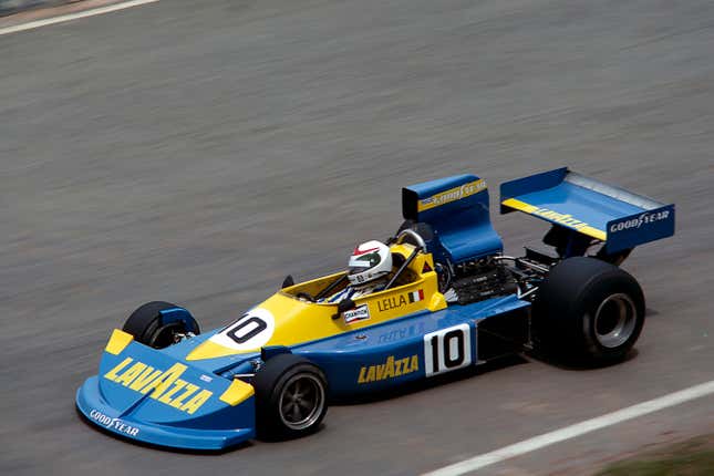Lella Lombardi races the Grand Prix of Brazil in January 1976.