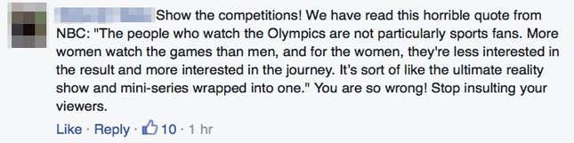 NBC Olympics Facebook comment.
