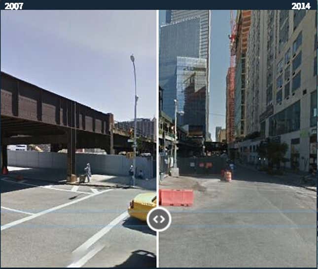 Researchers calculate Streetchange by algorithmically comparing Google Street View images of the same location captured in different years. (Source: Streetchange via Harvard Business School Working Knowledge)