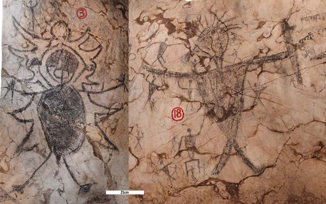 Two charcoal figures from Gua Sireh Cave, recently dated to around the 18th century.