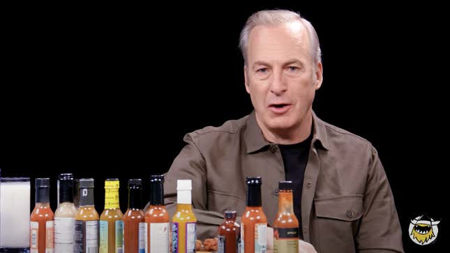 Bob Odenkirk with the hot sauce gauntlet