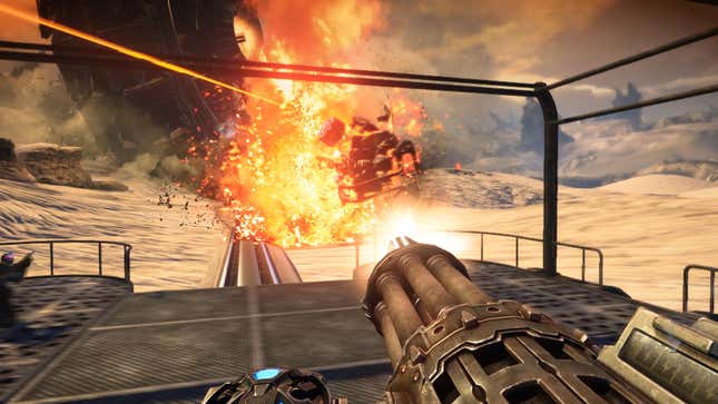 A player shoots some stuff that then blows up in Bulletstorm.