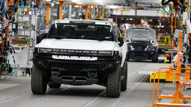 A GMC Hummer EV truck is shown at General Motors Factory Zero on August 5, 2021 in Detroit, Michigan.