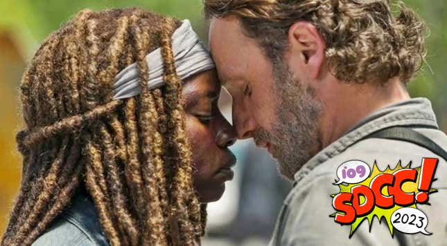 Andrew Lincoln as Rick Grimes and Danai Gurira as Michonne in The Walking Dead.