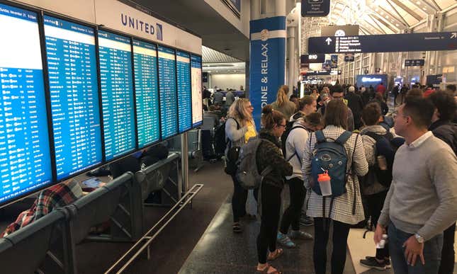 Delayed travelers at Chicago O'Hare Airport amid the storm