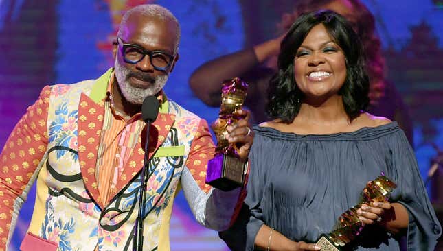 Honorees Bebe Winans (L) and Cece Winans (R) accept an award onstage during the 2018 Black Music Honors at Tennessee Performing Arts Center on August 16, 2018 in Nashville, Tennessee. (Photo by Jason Kempin/Getty Images)