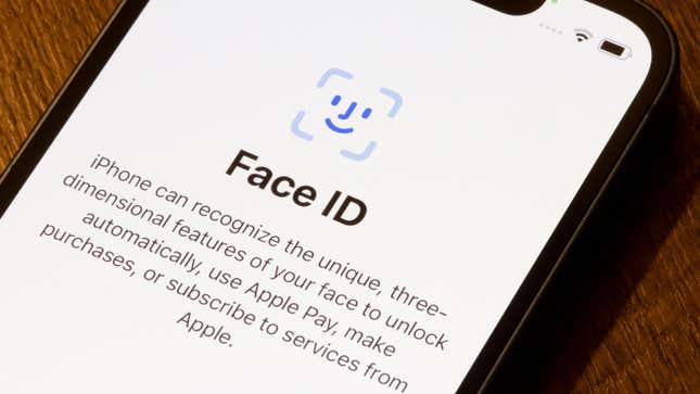 Face ID introduction page is seen on an iPhone. Apple is looking into full-body biometrics through a newly published patent.