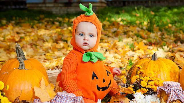 Image for article titled Child Forced Into Pumpkin Costume Feels First Twinge Of Rage That Will One Day Make Him Mass Shooter