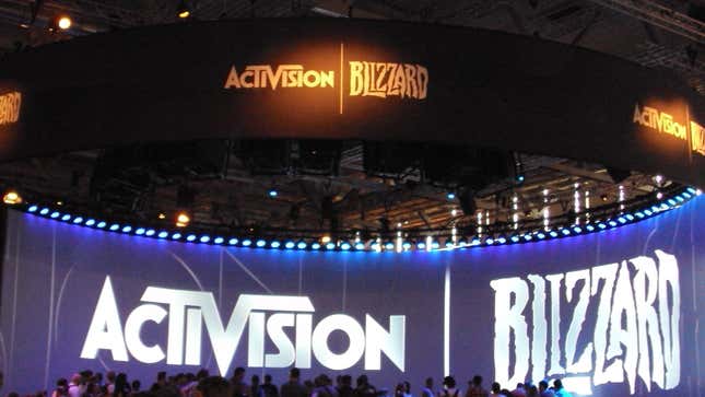 Activision Blizzard banner displayed at a gaming convention. 