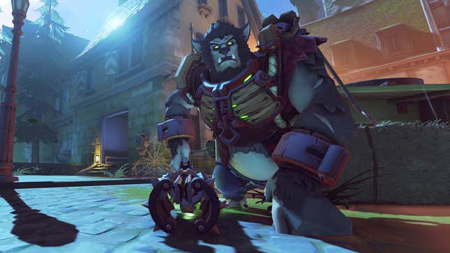 A werewolf-skinned Winston stands on a spoky-themed map.