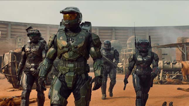 Master Chief (Pablo Schreiber) and the Spartans of Silver Team in Paramount's Halo. 