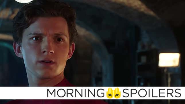 A closeup of the head of Peter Parker (Tom Holland), who looks concerned.