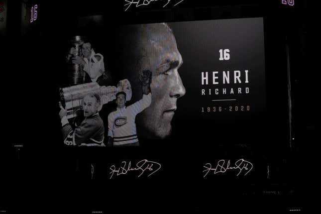 Mar 10, 2020; Montreal, Quebec, CAN; View of the billboard as Montreal Canadiens team honored former player Henri Richard before the game against Nashville Predators at Bell Centre.