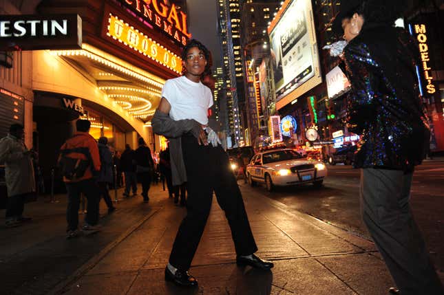 ordan Neely is pictured before going to see the Michael Jackson movie. This is outside the Regal Cinemas in Times Square in 2009. He died earlier this month in a chokehold on a New York subway train.