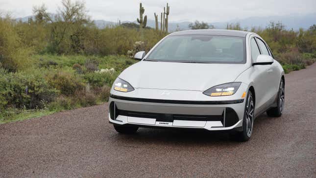 A silver 2023 Hyundai Ioniq 6 EV.