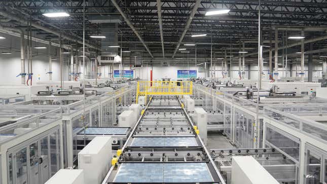 Solar panels are built at the QCells solar energy manufacturing factory in Dalton, Georgia, U.S., March 2, 2023. 