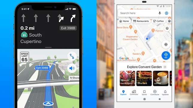 Apple maps app next to Google maps app