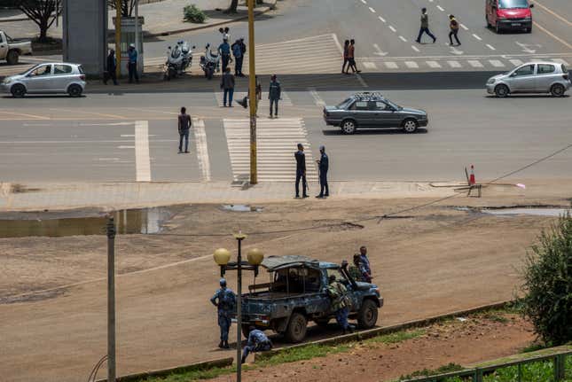 Security forces stand guard in Meskel Square.