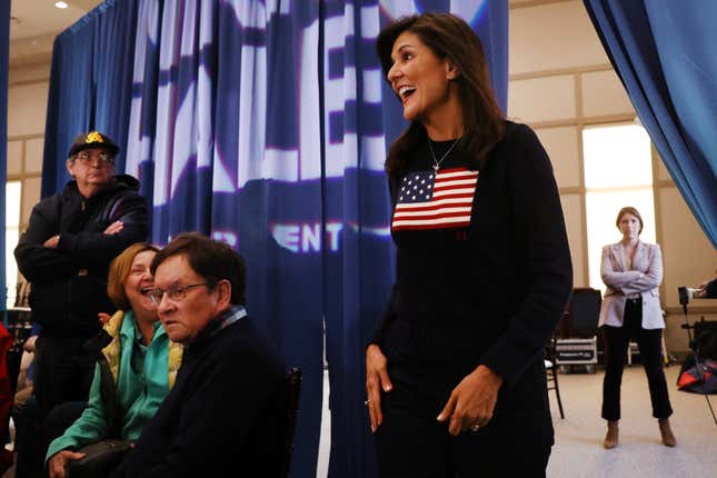 Republican presidential candidate and former U.N. Ambassador Nikki Haley enters a town hall event in New Hampshire on April 26, 2023 in Bedford, New Hampshire.