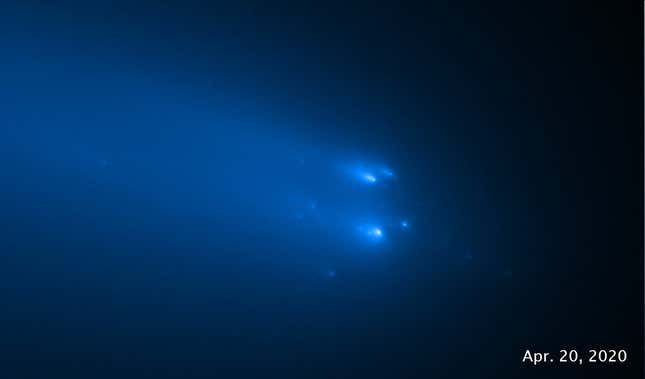 The Hubble Space Telescope captured the comet’s break up in April 2020.