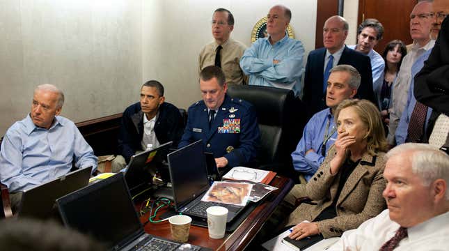 The US national security team gets an update on the bin Laden mission, May 11, 2011.