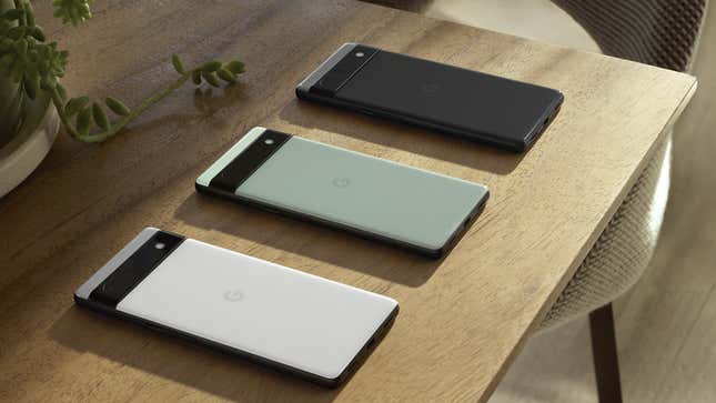 A photo of three Pixel 6a units