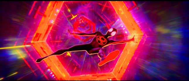 Miles Morales falling through a multiverse portal.
