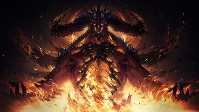 A large demon covered in fire stares at you menacingly. 