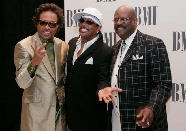 Members of The GAP Band, brothers Robert Wilson, from left, Charlie Wilson and Ronnie Wilson pose for photographers at the 2005 BMI Urban Music Awards in Miami Beach, Fla., on Aug. 26, 2005.