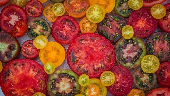 Sliced raw heirloom tomatoes
