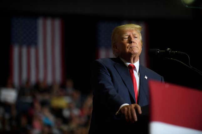 Former President Donald Trump speaks at a Save America Rally to support Republican candidates running for state and federal of state at the Covelli Centre on September 17, 2022, in Youngstown, Ohio. Republican Senate Candidate JD Vance and Rep. Jim Jordan (R-OH) spoke to supporters along with former President Trump.