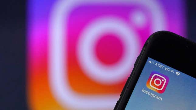 The Instagram icon is shown on a smartphone. A larger version of the icon in the background can also be seen.