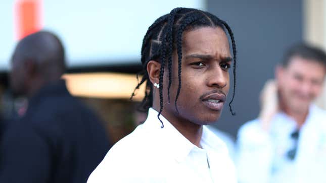 A$AP Rocky looks on in the Paddock during previews ahead of the F1 Grand Prix of Miami on May 04, 2023 in Miami, Florida.