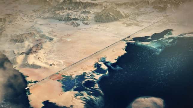 Imagen para el artículo titulado Arabia Saudí quiere construir una extraña ciudad horizontal llamada 'La Línea'