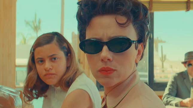 Scarlett Johansson in retro shades in a scene from Asteroid City