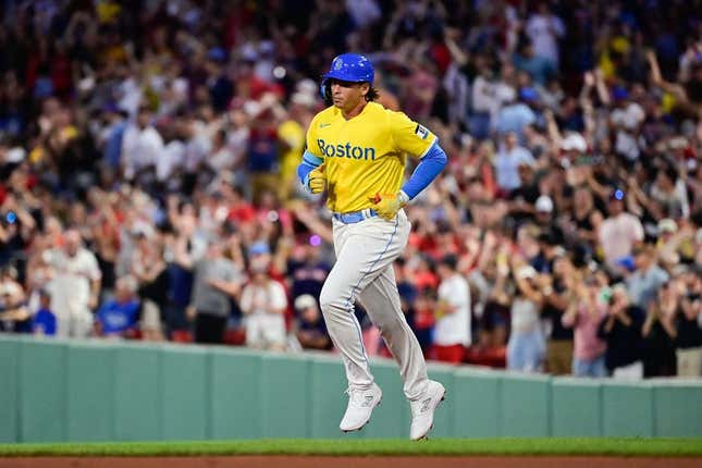 Aug 11, 2023; Boston, Massachusetts, USA; Boston Red Sox first baseman Triston Casas (36) runs the bases after hitting a two run home run during the fourth inning against the Detroit Tigers at Fenway Park.
