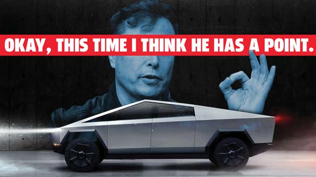 Image for article titled Elon’s Right, It’s Good That The Cybertruck Doesn&#39;t Make Sense