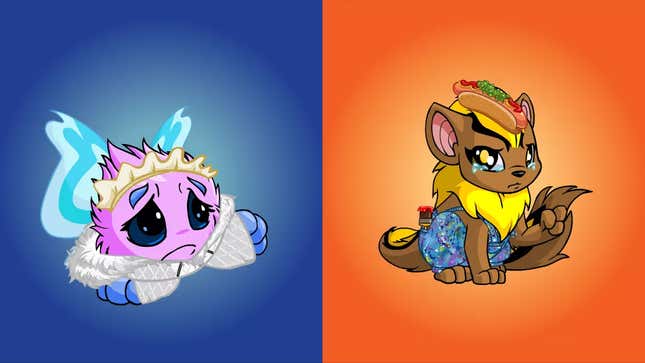 An image of two sad Neopets NFT tokens recently sold to launch the Neopets Metaverse. 