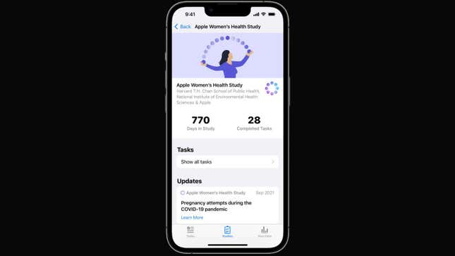 An image of the app used in the Apple Women’s Health Study